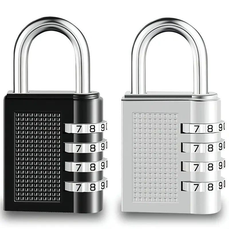 Heavy-Duty 4-Digit Combination Padlocks – Dual-Piece Security Set For Luggage, Lockers, Toolboxes & Fences (Black + Silver) 1