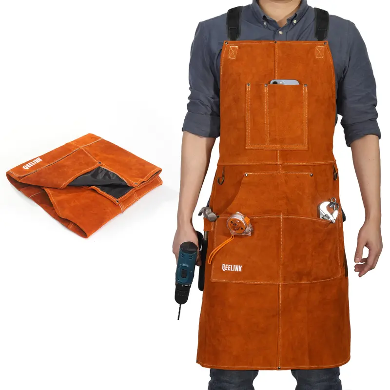 Heavy-Duty Cowhide Welding Apron – 6-Tool-Pocket Heat-Resistant Design (24" X 36", Adjustable S–3Xl, Brown) 1