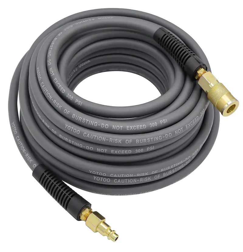 Heavy-Duty Hybrid Air Hose – 1/4" X 50', All-Weather Flexible, Kink-Resistant, 300 Psi, With Industrial 1/4" Fittings 1