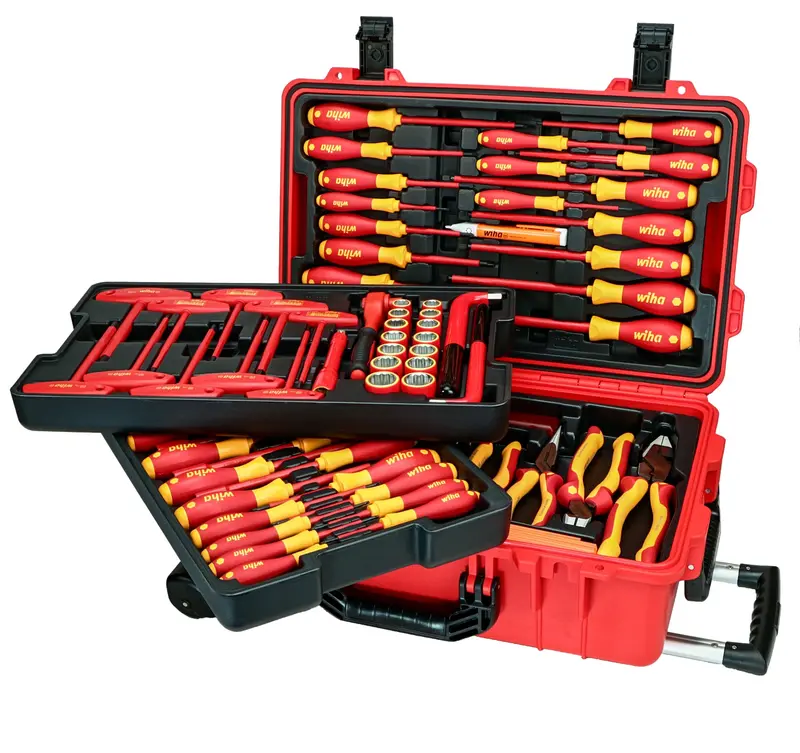 Heavy-Duty Insulated Tool Kit – 80-Piece Set Including Screwdrivers, Nut Drivers, Pliers, Cutters, Ruler, Knife, Sockets; 10,000V Rated, Wheeled Storage Case 1