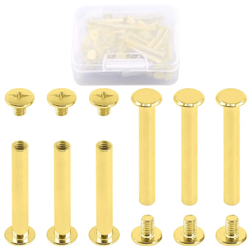 Hilitchi Brass-Plated Chicago Screws – 50-Piece M5×35Mm Phillips Binding Kit For Photo Albums, Leather Restoration & Craft Binding 1