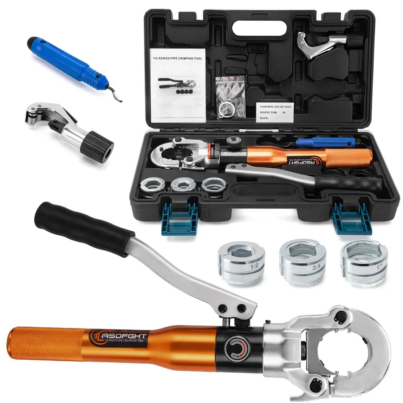 Hydraulic Copper Tube Crimping Tool – 1/2", 3/4", And 1" Jaw Kit For Propress Fittings 1