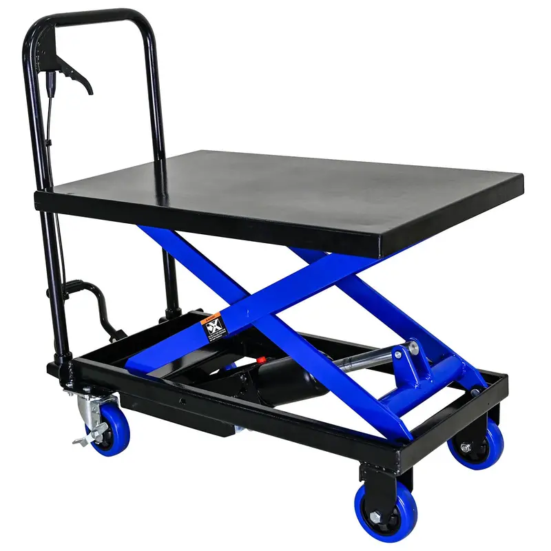 Hydraulic Lift Table Cart – 4-Wheel Mobility, 500 Lb Capacity, Material Handling Cart In Black & Blue 1