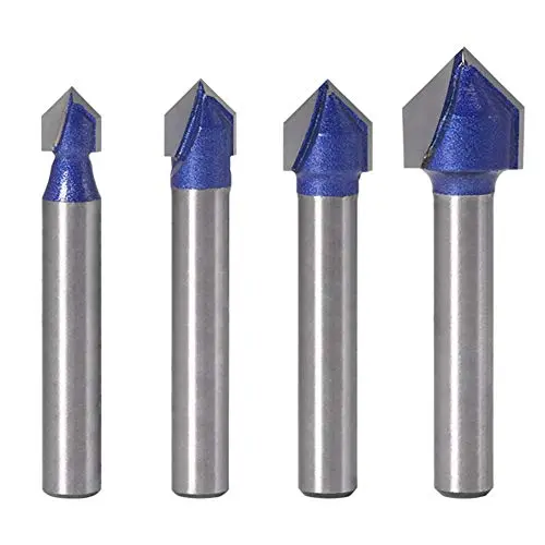 Industrial V-Groove Router Bit Set – 1/4" Shank, 90° V-Cut Bits For Cnc Signage And 3D Lettering (Four Sizes) 1