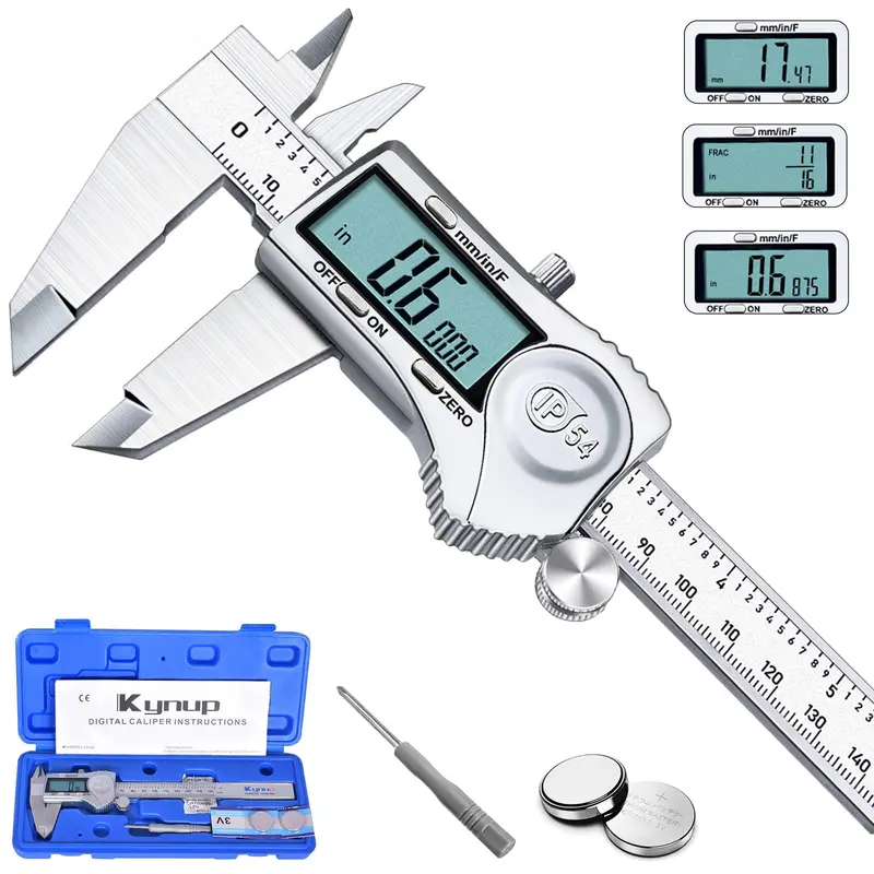 Ip54-Rated Digital Caliper Tool: External Micrometer, Spherical Vernier, Metric/Inch Fraction Conversion, Stainless Steel Construction 1