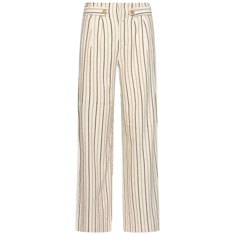 Light Beige Striped Trousers With Lemon Accent For Tall Women 1