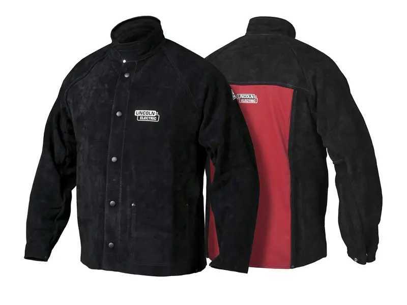 Lincoln Electric K2989M Leather Welding Jacket – High-Amperage & Out-Of-Position Duty Rated (Black/Red, Medium) 1