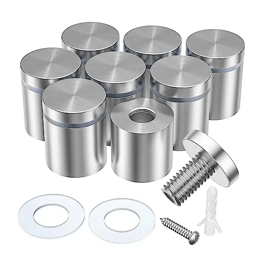 Luckin 8-Piece Stainless Steel Acrylic Sign Mounts – 1" Diameter X 1" Length, Silver Wall Supports 1