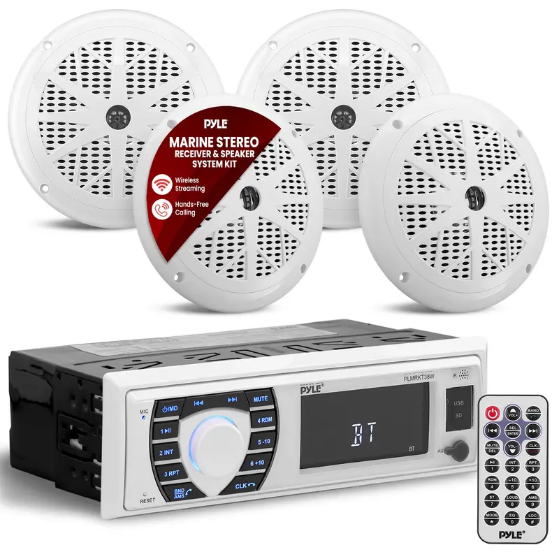 Marine-Ready 12V Single-Din Stereo Kit With Bluetooth, Waterproof Design, Digital Console, Microphone, And Dash Mount 1