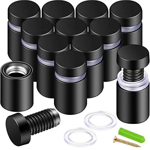 Matte Black Stainless Steel Sign Spacers – 0.5" X 0.8" Wall-Mount Display Kit For Acrylic Boards & Hanging Frames 1