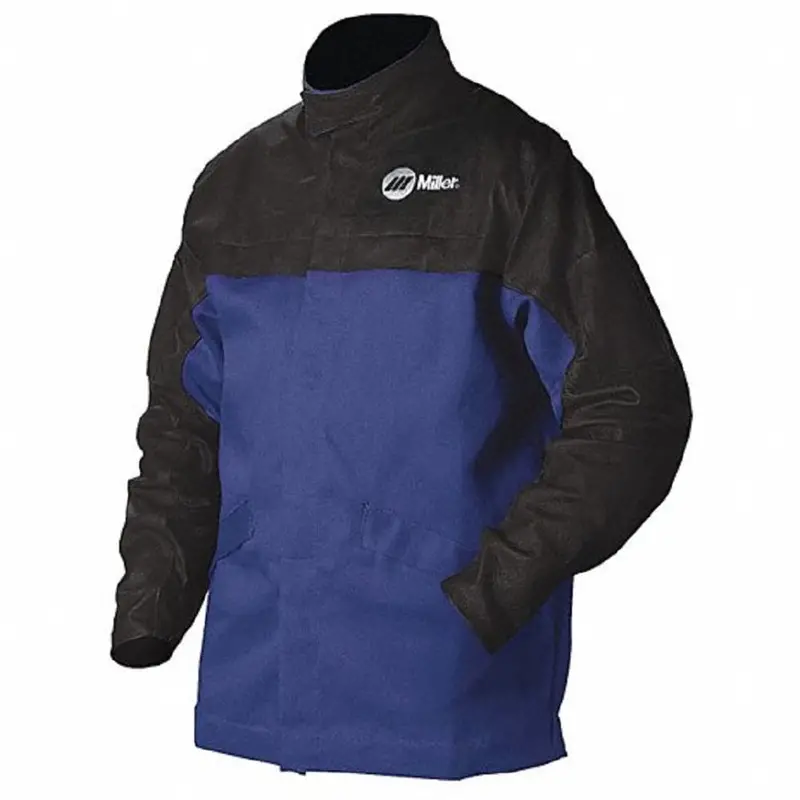 Miller Electric Combo Welding Jacket – Royal/Black Flame-Resistant Cotton-Leather Hybrid (Size M) 1