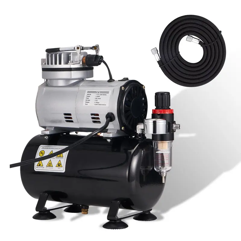 Mini 3L Airbrush Compressor – Auto-Stop, 1/8" Fitting, 1.8M Hose & 1/6Hp Motor For Hobbyists & Professionals 1