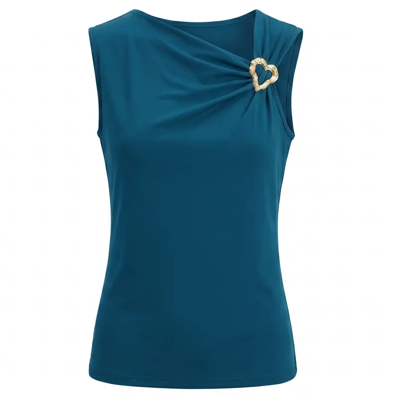 Petrol Blue Brooch-Embellished Tatjana Shirt For Tall Women 1