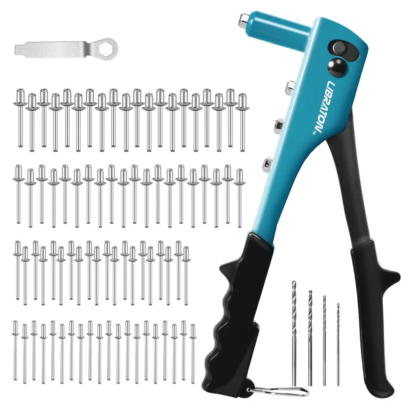Professional Rivet Gun Kit – Manual Riveting Tool With 80 Metal Rivets And 4 Hss Drill Bits 1