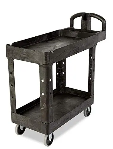 Rubbermaid Commercial Heavy-Duty Service Cart – Small Black Unit With Lipped Shelves 1