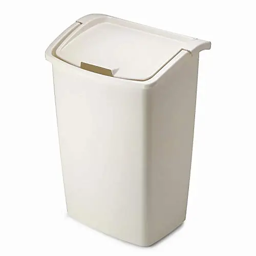 Rubbermaid Swing-Top Kitchen Trash Can – 45-Quart, Hands-Free Lid, White Finish 1