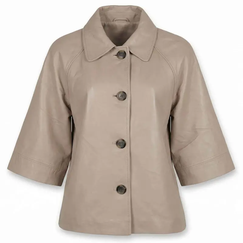 Transmission Beige Leather Poncho – Tall Silhouette 1