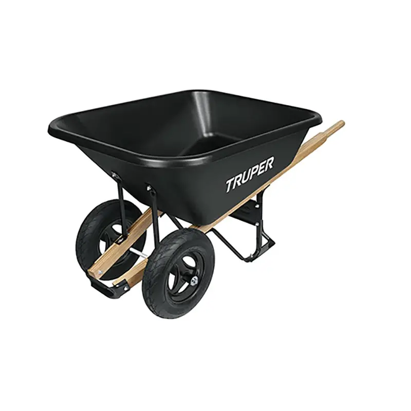 Truper 8-Cubic-Foot Utility Cart – Plastic Tray, Reinforced Mgos/Wood Tire 1