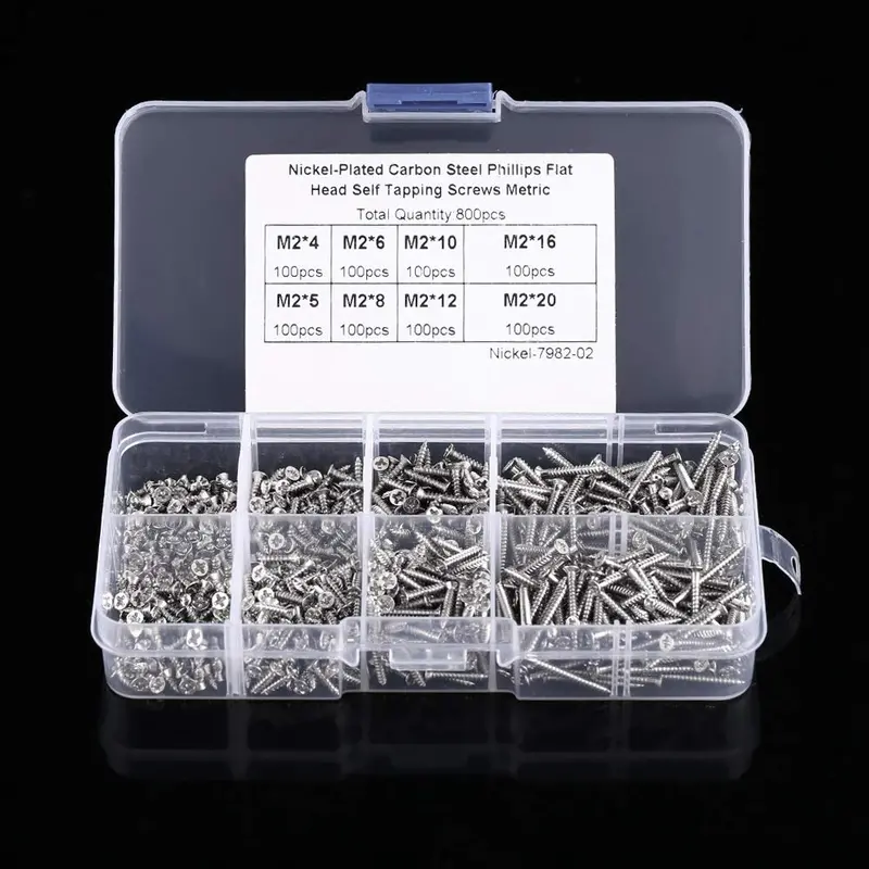 Walfront 800-Piece Self-Tapping Wood Screw Assortment – M2 Phillips Flat Head Screws For Particleboard & Carpentry 1
