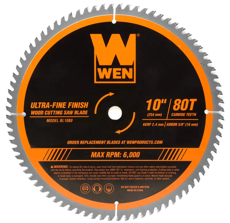 Wen 10" Ultra-Fine Finish Carbide-Tipped Saw Blade – 80-Tooth For Miter & Table Saws 1