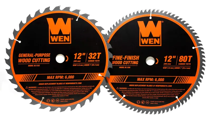 Wen Dual-Pack 12" Professional Woodworking Saw Blades – 32T & 80T Carbide-Tipped 1