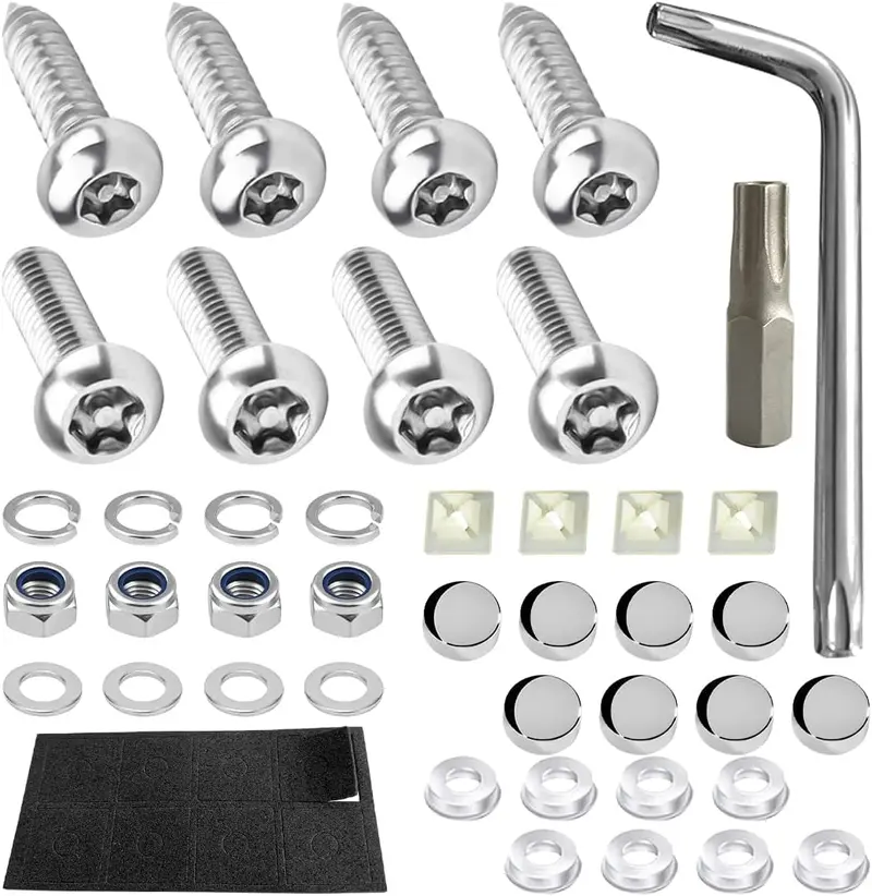Xinliya Anti-Theft License Plate Mounting Kit – Stainless Steel Oxidation-Resistant Button-Head Screws & Covers (Front/Rear, White) 1
