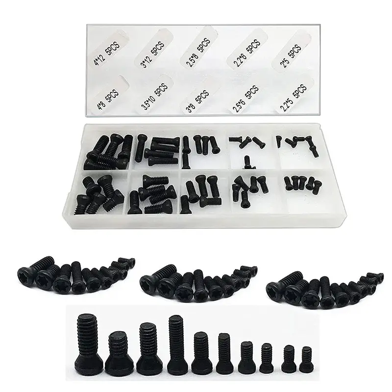 Zouzmin 50-Piece Torx Screw Set – 10 Sizes, Alloy Steel Carbide Insert Mounting Screws (M2–M4) 1